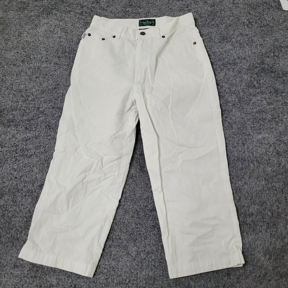 Lauren Ralph Lauren Pants Womens Size 4P White Cotton Straight Leg Capri Denim